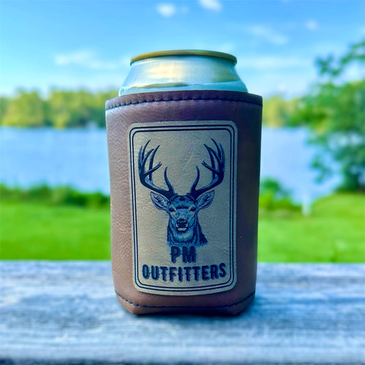 PM Outfitters Custom Design Deer Logo Leatherette Koozie