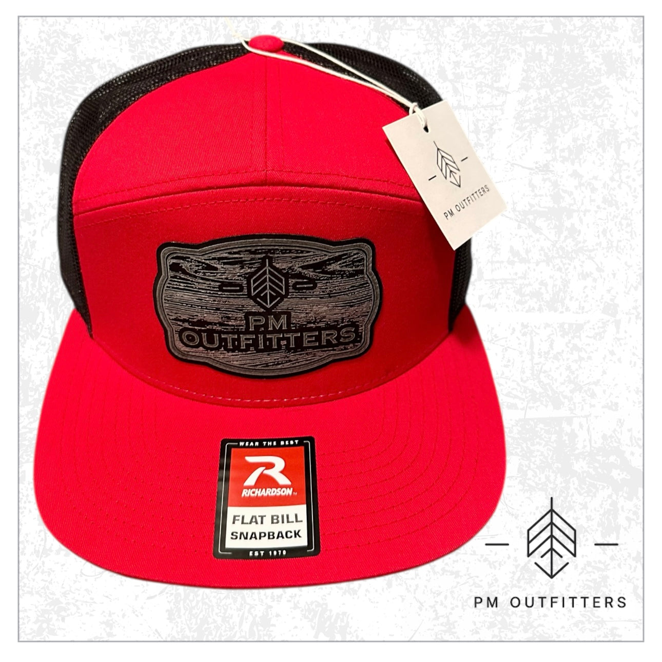 PM Outfitters Wood Grain Logo Patch 7-Panel Trucker Hat