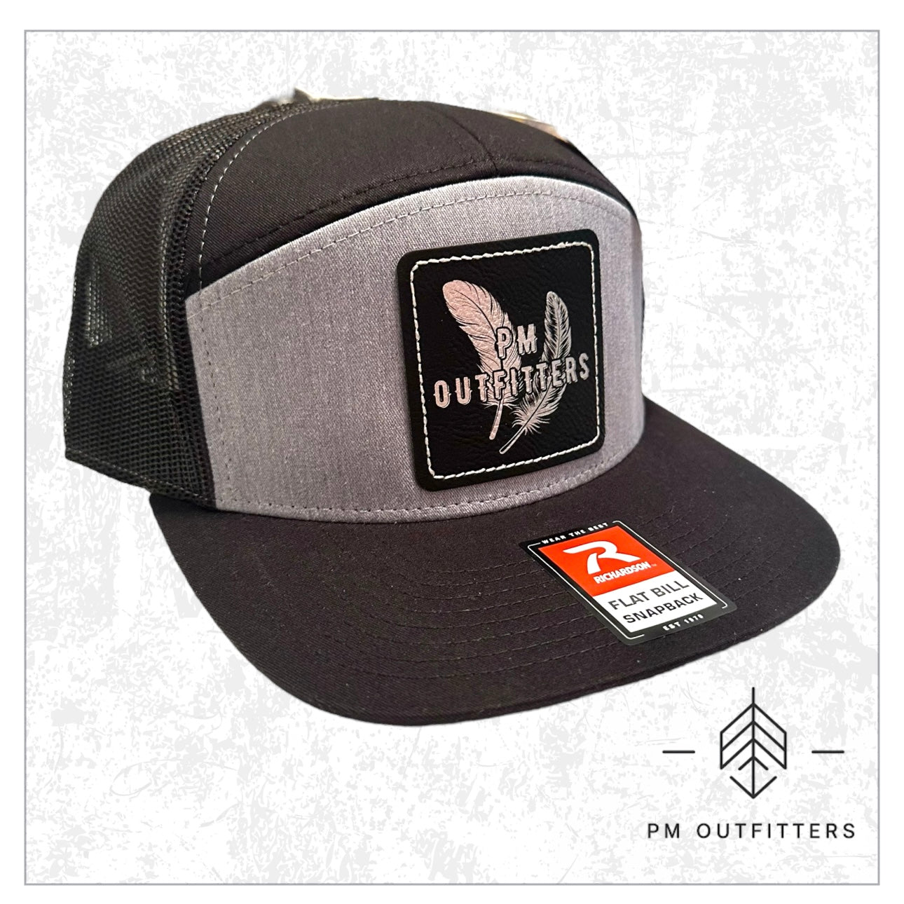 PM Outfitters 2-feather Silver Logo Patch 7-Panel Trucker Hat