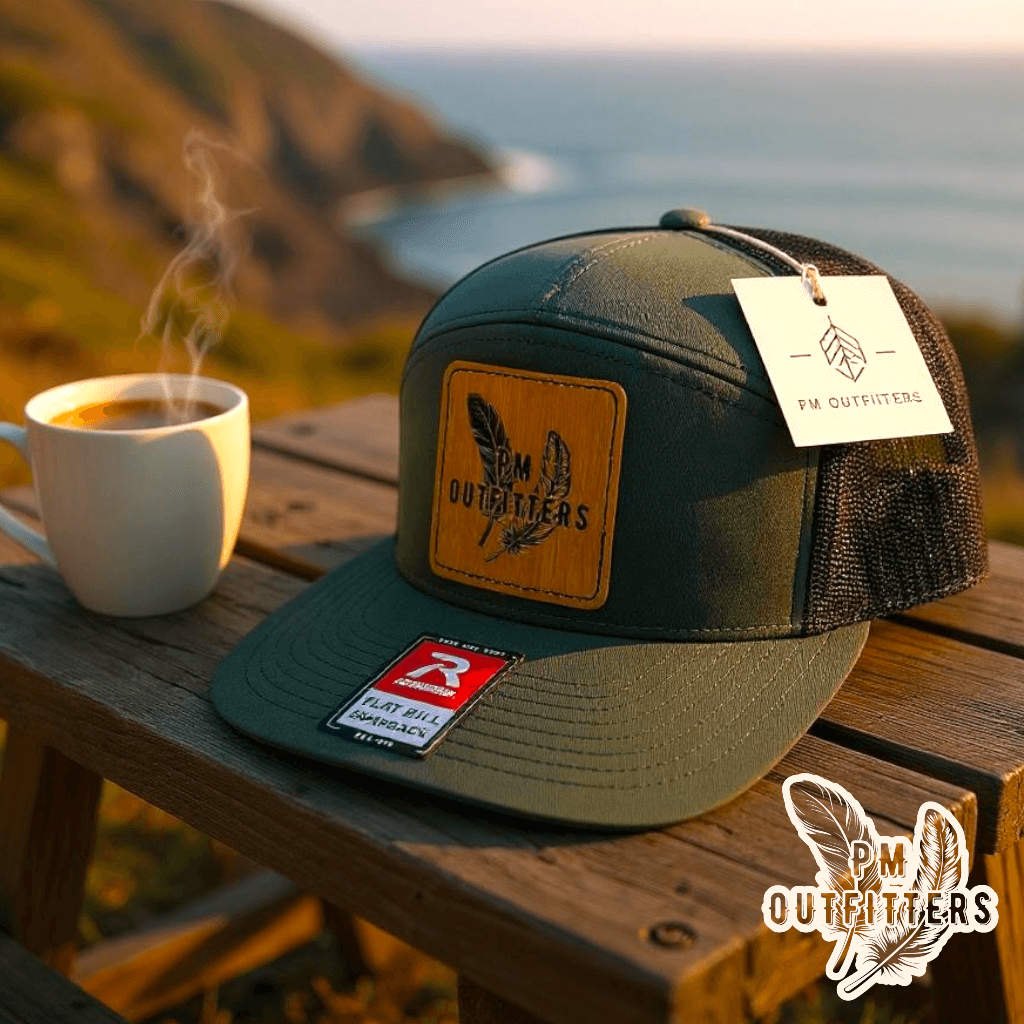 PM Outfitters Bamboo Design Logo Patch 7-Panel Trucker Hat