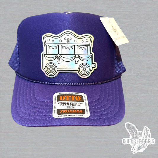 Mardi Gras Holographic Float Trucker Hat - Purple Otto Foam Front Rope