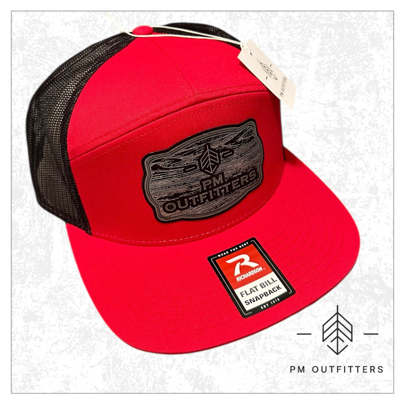 PM Outfitters Wood Grain Logo Patch 7-Panel Trucker Hat