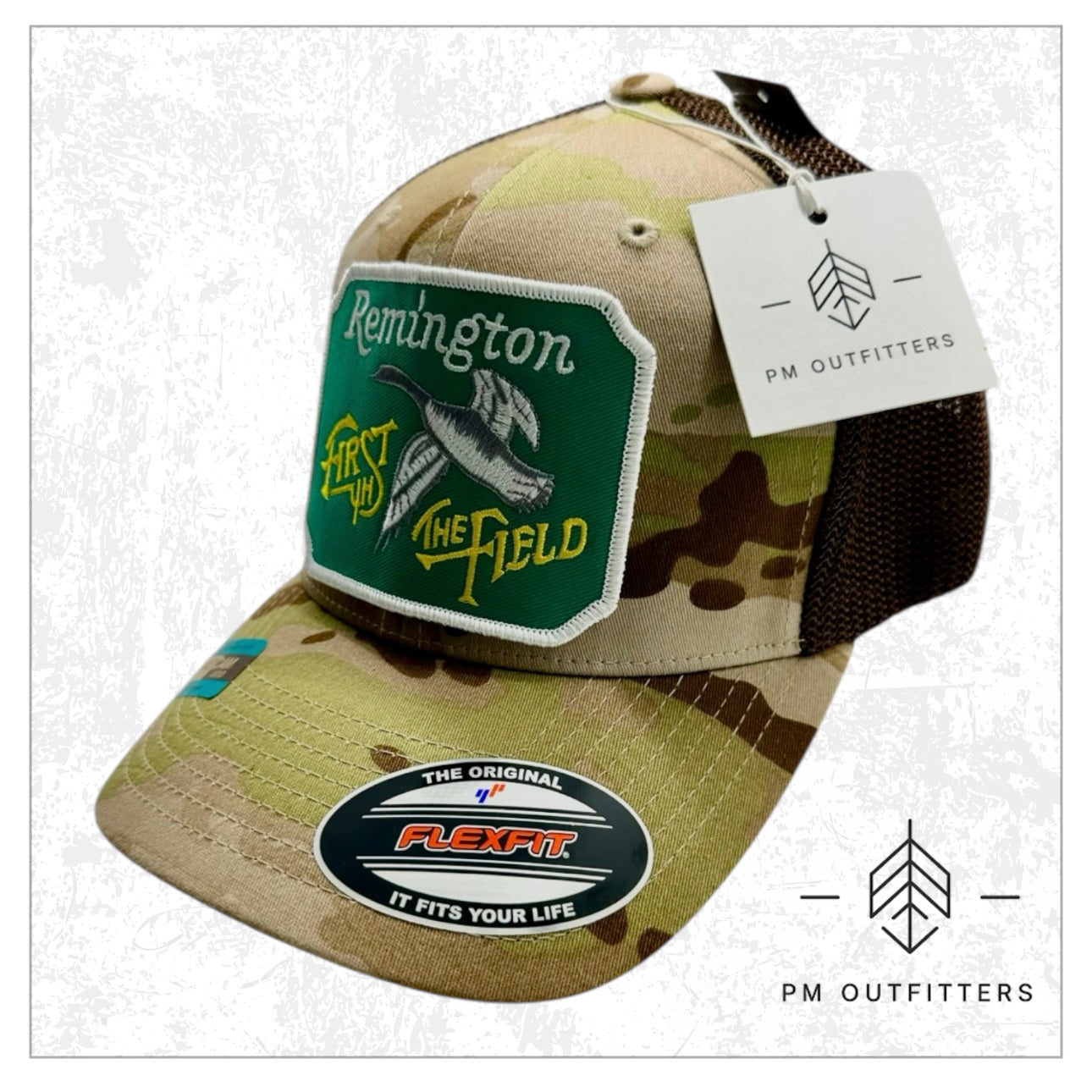Vintage Remington Firearms “First in the Field” Camo FlexFit Trucker