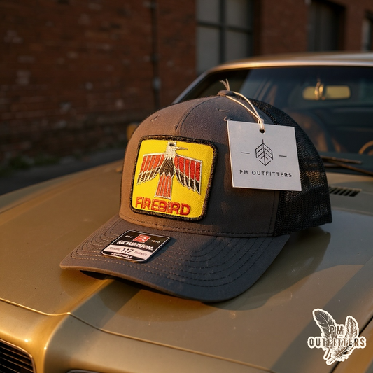Vintage Firebird Logo Patch Charcoal and Black Richardson 112 Five-Panel Trucker Hat