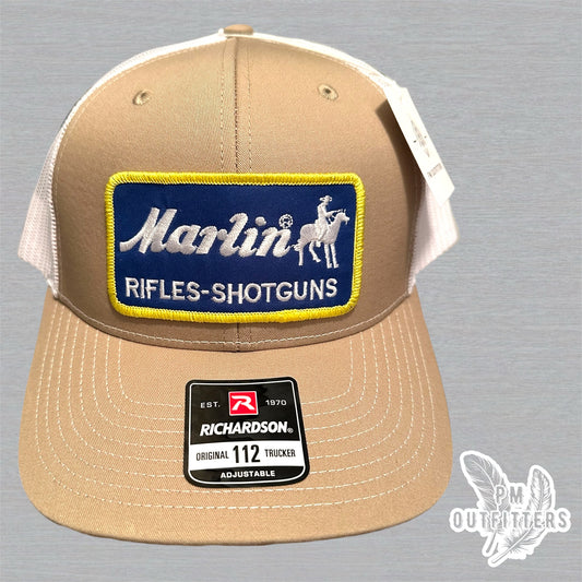 Retro Marlin Rifles-Shotguns Trucker Hat - Khaki & White Richardson 112