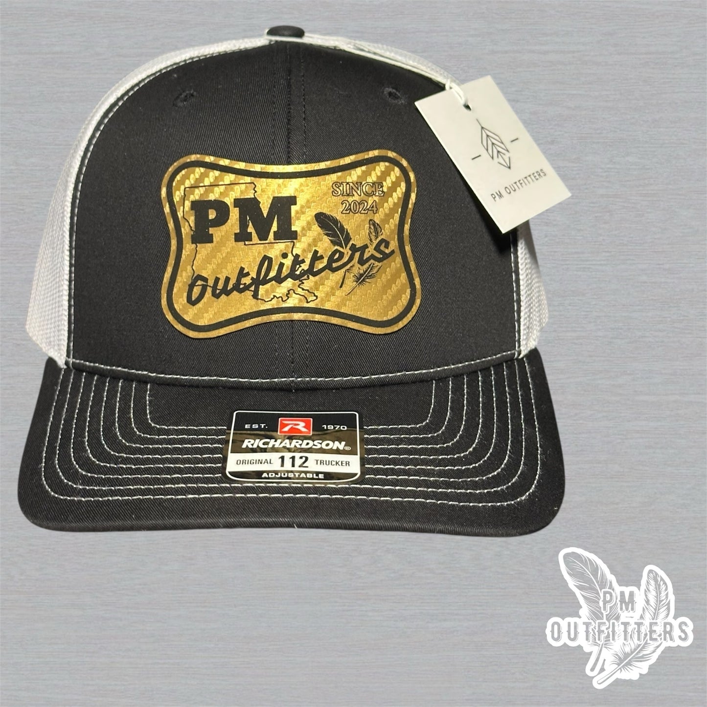 PM Outfitters Custom Design Saints Theme Carbon Fiber Logo Trucker Hat