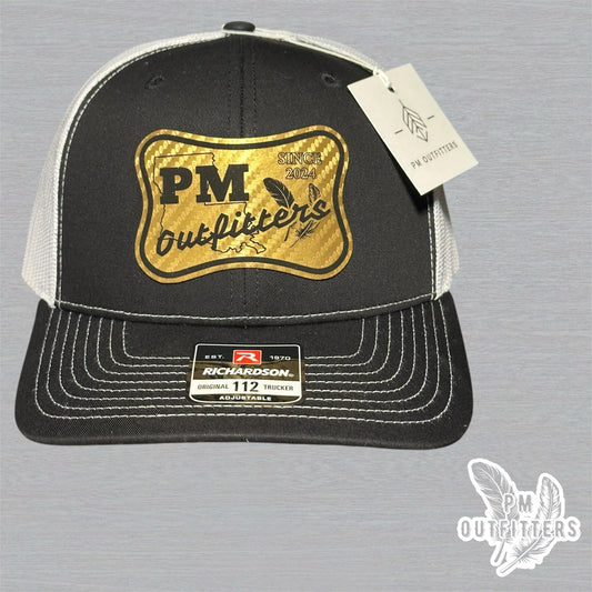 PM Outfitters Custom Design Saints Theme Carbon Fiber Logo Trucker Hat