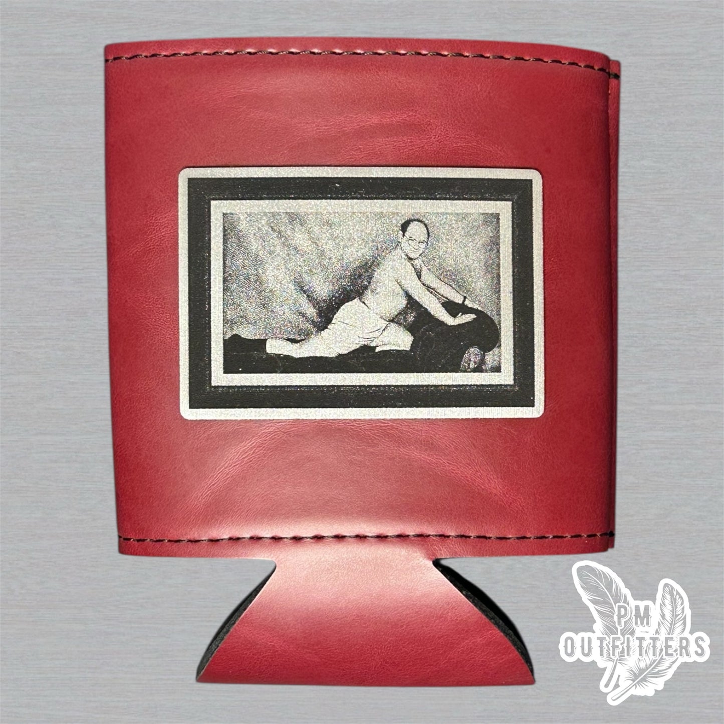 PM Outfitters Custom Laser Engraved Seinfeld George Costanza Portrait Premium Leatherette Can Cooler - Maroon Koozie