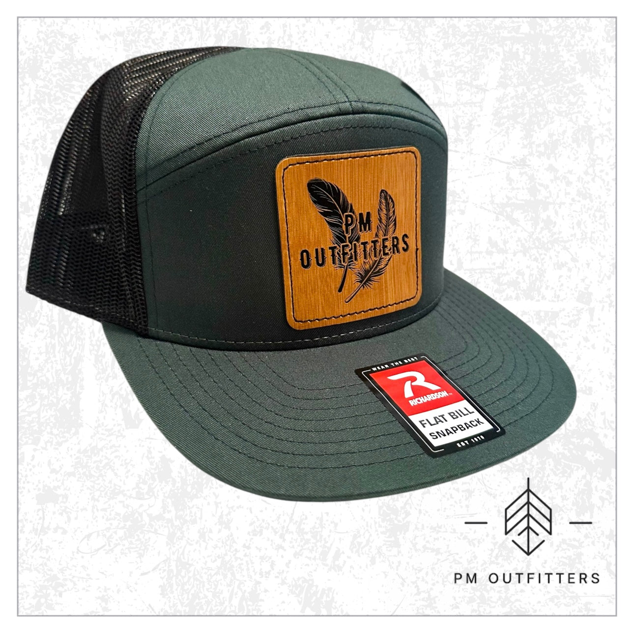 PM Outfitters Bamboo Design Logo Patch 7-Panel Trucker Hat