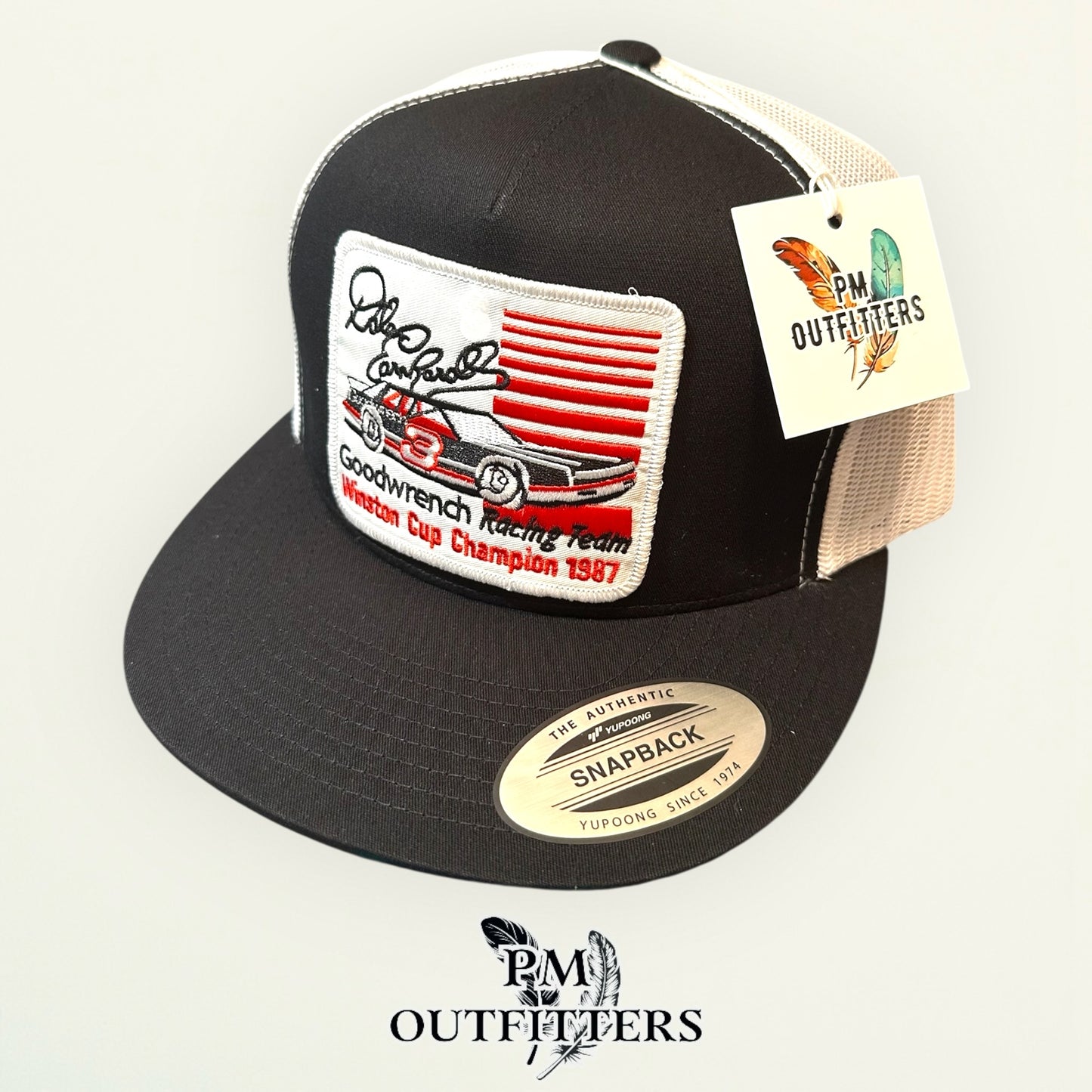 Dale Earnhardt Goodwrench 1987 Winston Cup Champion Trucker Hat — PM Outfitters | Yupoong Flat Bill Black White