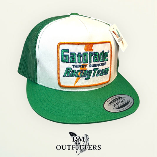 Gatorade Racing Team Trucker Hat — PM Outfitters Retro Patch | Yupoong Flat Bill White Green NASCAR Sponsorship Heritage