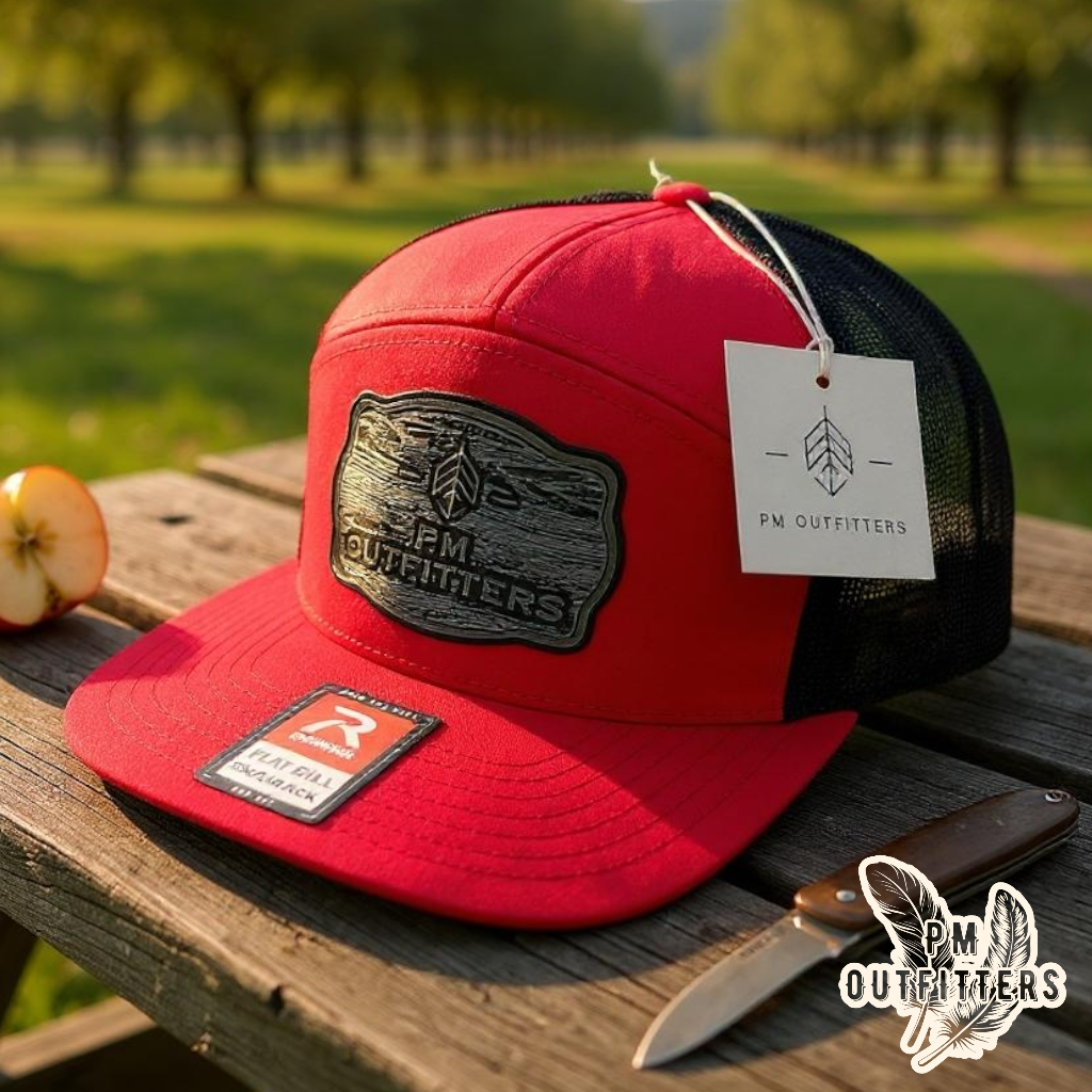 PM Outfitters Wood Grain Logo Patch 7-Panel Trucker Hat