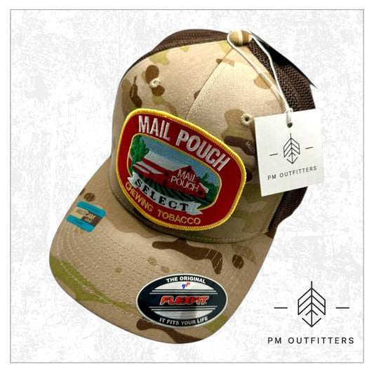 Vintage Mail Pouch Tobacco FlexFit Camo Trucker Hat