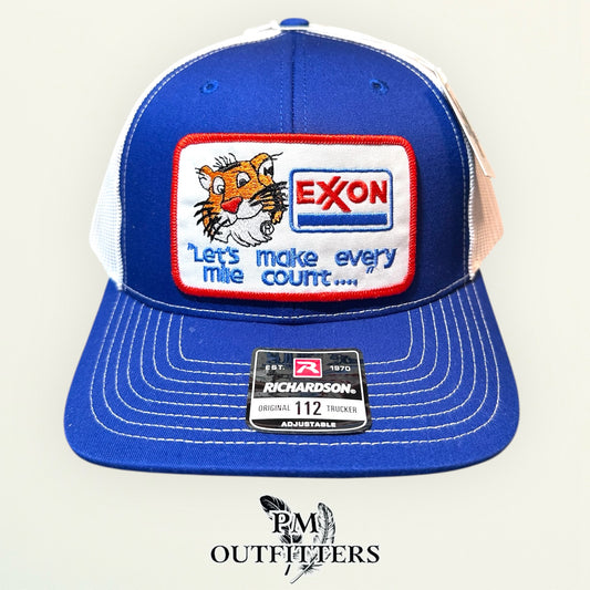 Exxon Tiger Trucker Hat - PM Outfitters Retro Patch | Richardson 112 Royal Blue White