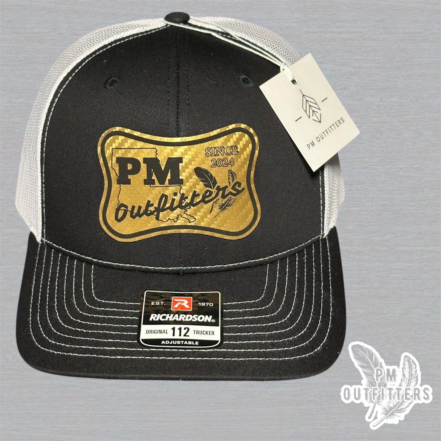 PM Outfitters Custom Design Saints Theme Carbon Fiber Logo Trucker Hat