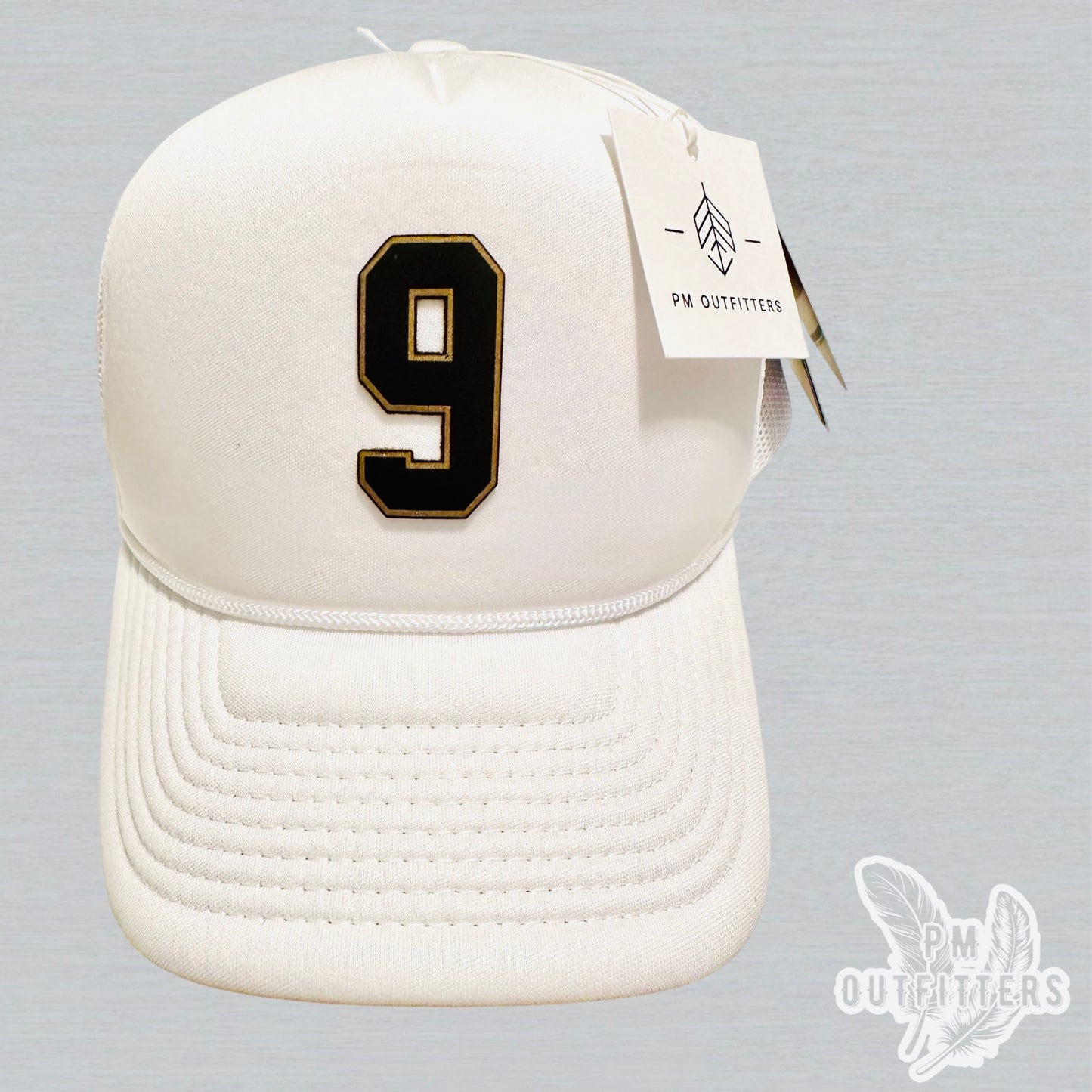White Decky Foam Trucker Hat - Drew Brees Saints Away Jersey Style | Custom #9 Leatherette Patch