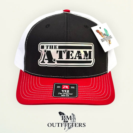 The A-Team patch detail stenciled logo bullet holes holographic trucker hat