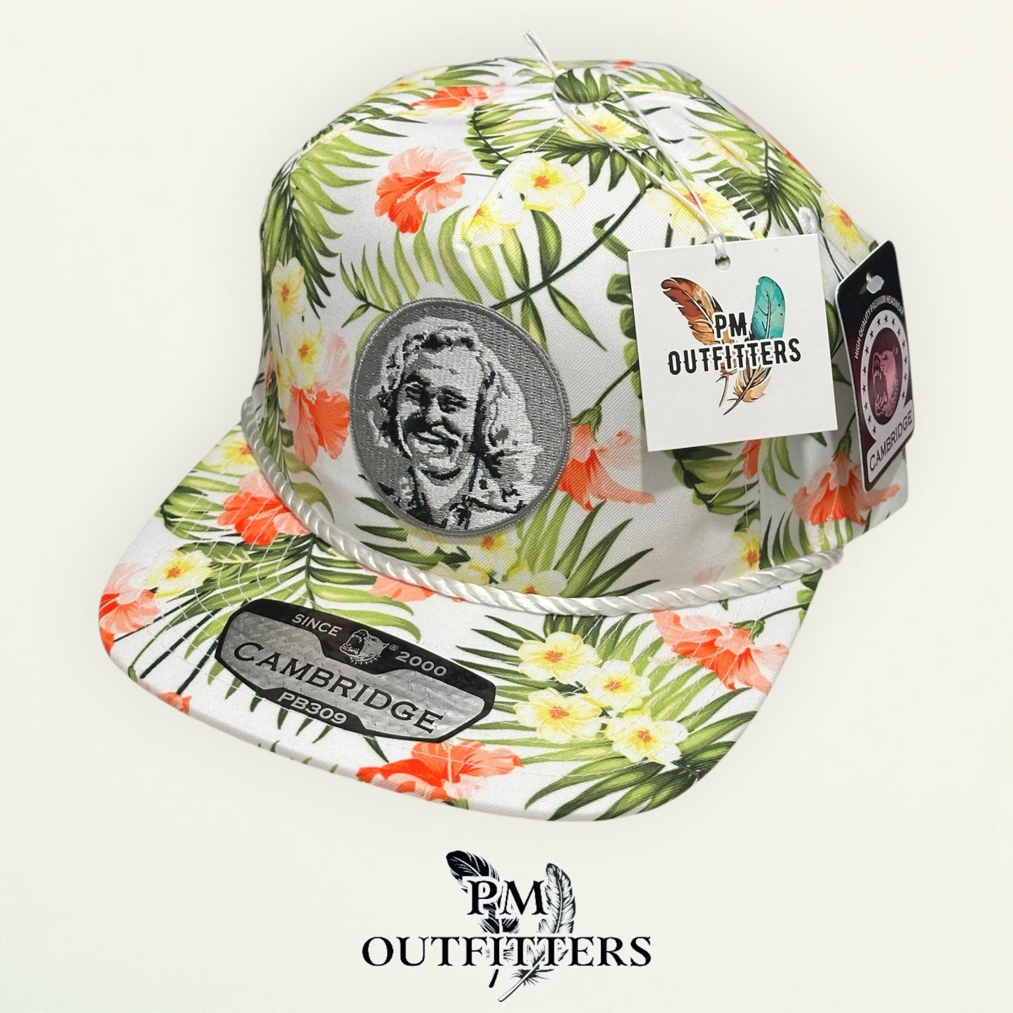 Jimmy Buffett Embroidered Patch Hat – Pitbull Cambridge PB309 Cream Floral Rope Unstructured | PM Outfitters