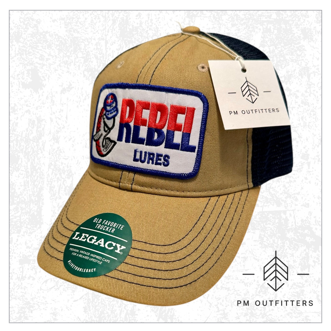 Rebel Lures Fishing Vintage Patch Low Profile Trucker Hat