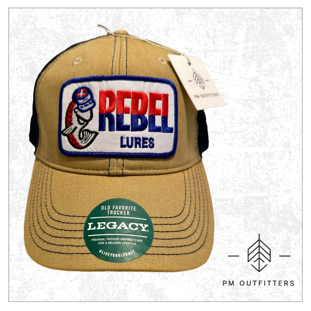 Rebel Lures Fishing Vintage Patch Low Profile Trucker Hat
