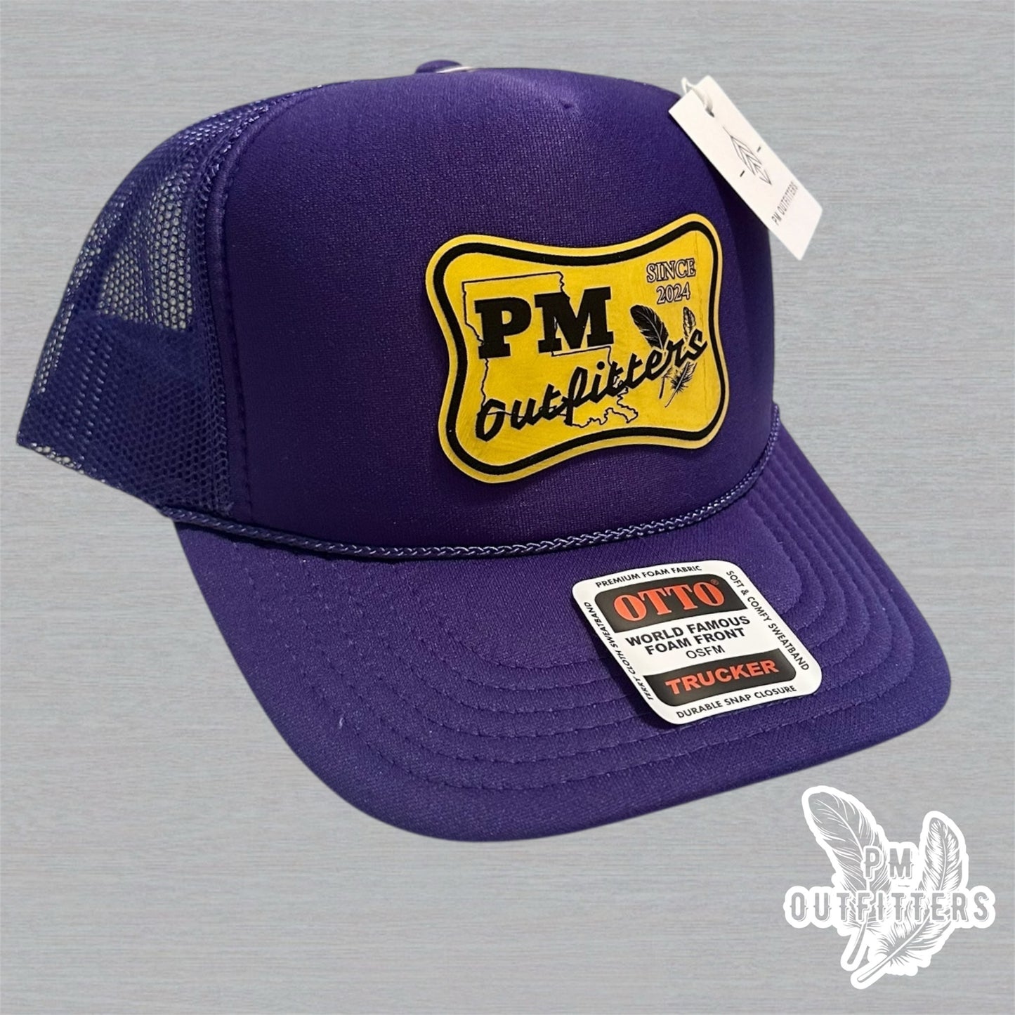 PM Outfitters LSU Logo Design Foam Front Rope Trucker Hat