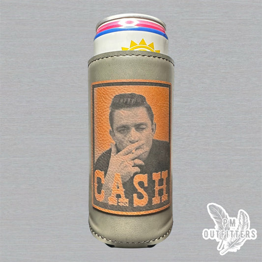 PM Outfitters Custom Laser Engraved Johnny Cash Premium Leatherette Slim Can Koozie