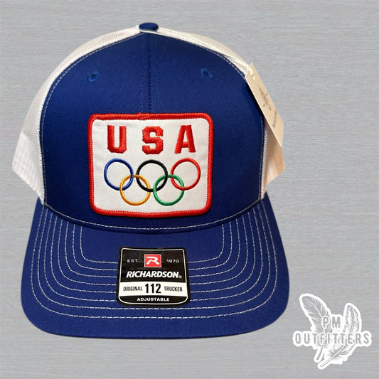 Vintage USA Olympics Trucker Hat - Royal Blue & White Richardson 112