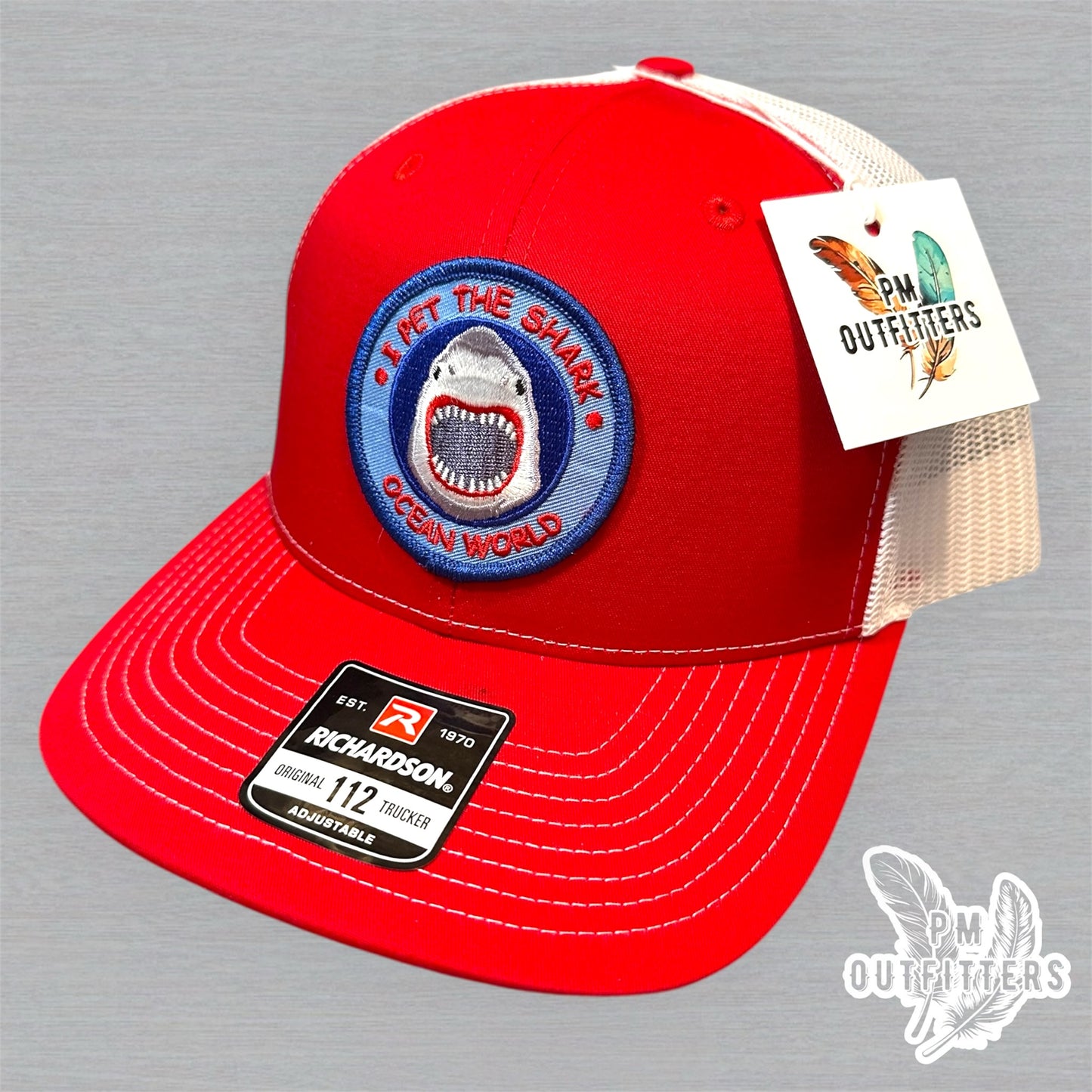 Vintage "I Pet The Shark" Ocean World Patch Trucker Hat - Richardson 112 Red White