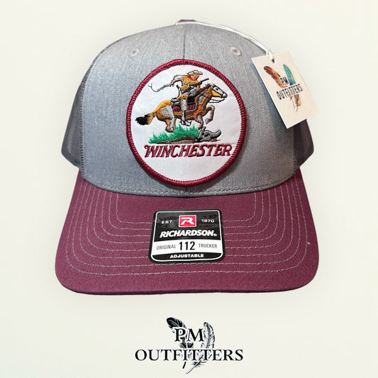 PM Outfitters | Richardson 112 Heather Gray Maroon | Retro Embroidered Patch