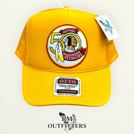 PM Outfitters Washington Redskins 50th Anniversary embroidered patch Otto foam front rope gold trucker hat