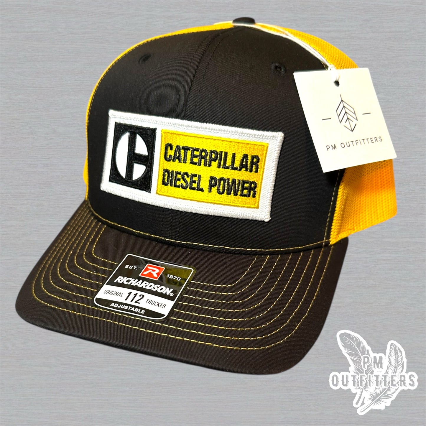 Caterpillar Diesel Power Trucker Hat - PM Outfitters Retro Patch | Richardson 112 Black Yellow CAT