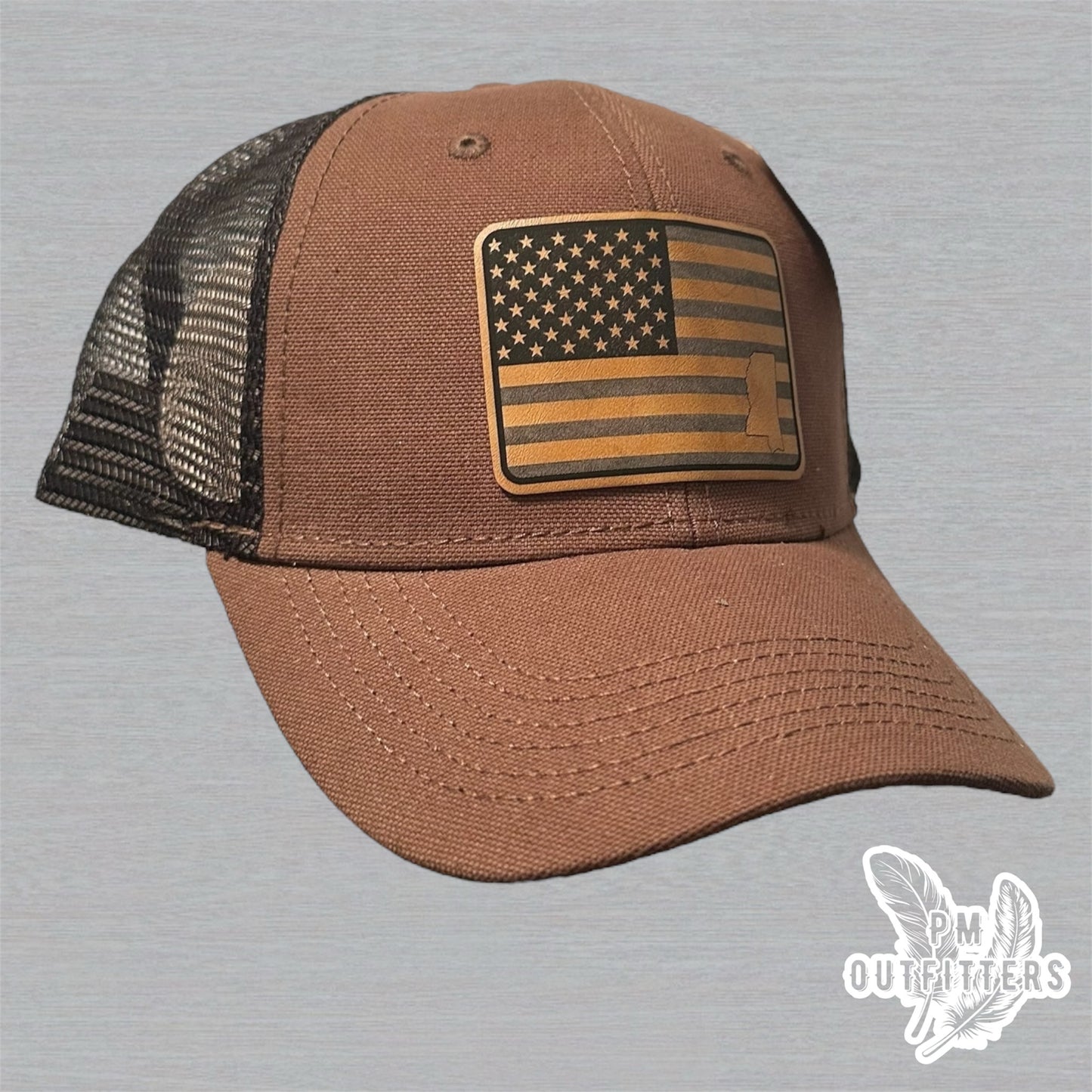 PM Outfitters Custom Design American Flag MS DriDuck Canvas Trucker Hat