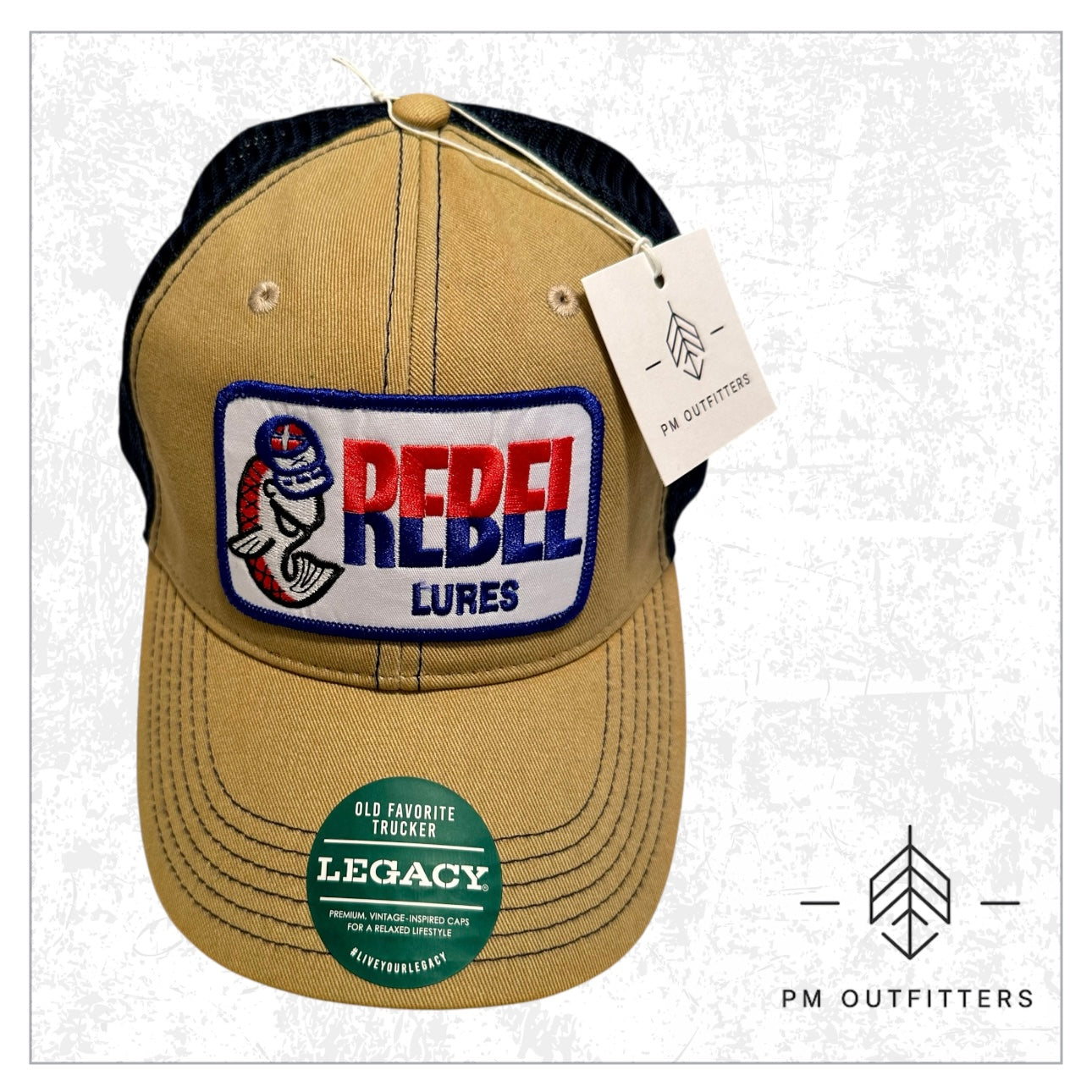 Rebel Lures Fishing Vintage Patch Low Profile Trucker Hat