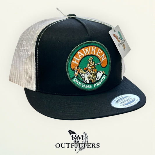 Hawken Smokeless Tobacco Hat | Yupoong 6006 Black & White Flatbill