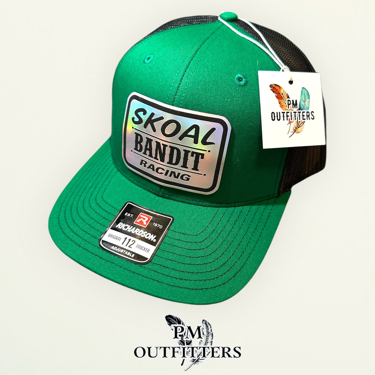 PM Outfitters hang tag Skoal Bandit Racing green black trucker hat