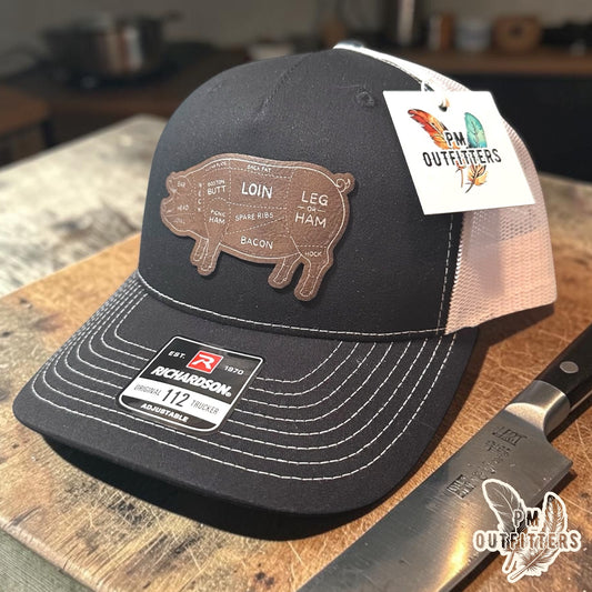 Pork Butcher Cuts Pig Hat — Richardson 112 Black & White | PM Outfitters
