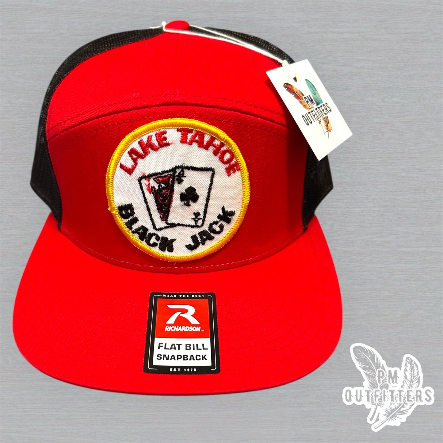 Vintage Lake Tahoe Black Jack Patch Trucker Hat - Richardson 168 Red Black