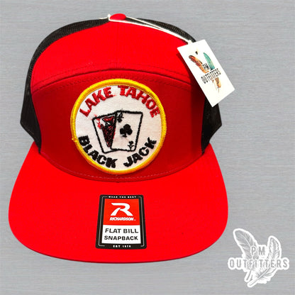 Vintage Lake Tahoe Black Jack Patch Trucker Hat - Richardson 168 Red Black