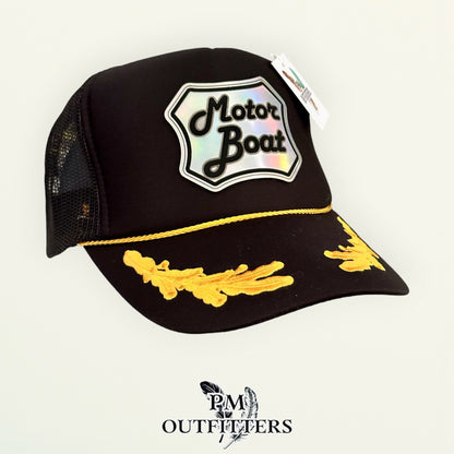 Motor Boat Captain trucker hat black mesh back Otto foam front