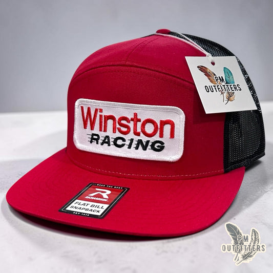 Winston Racing Retro Patch Hat | Richardson 168 Red & Black 7-Panel Flat Bill