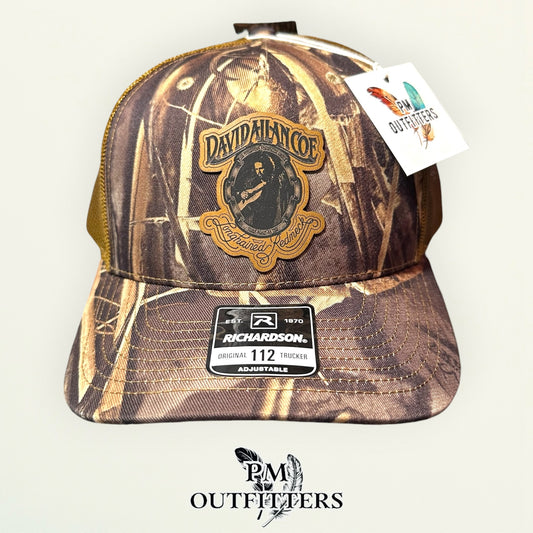 David Allan Coe Longhaired Redneck Tribute Hat — Laser Engraved Vegan Leather Patch | Richardson 112 Realtree Max-7 Camo | PM Outfitters