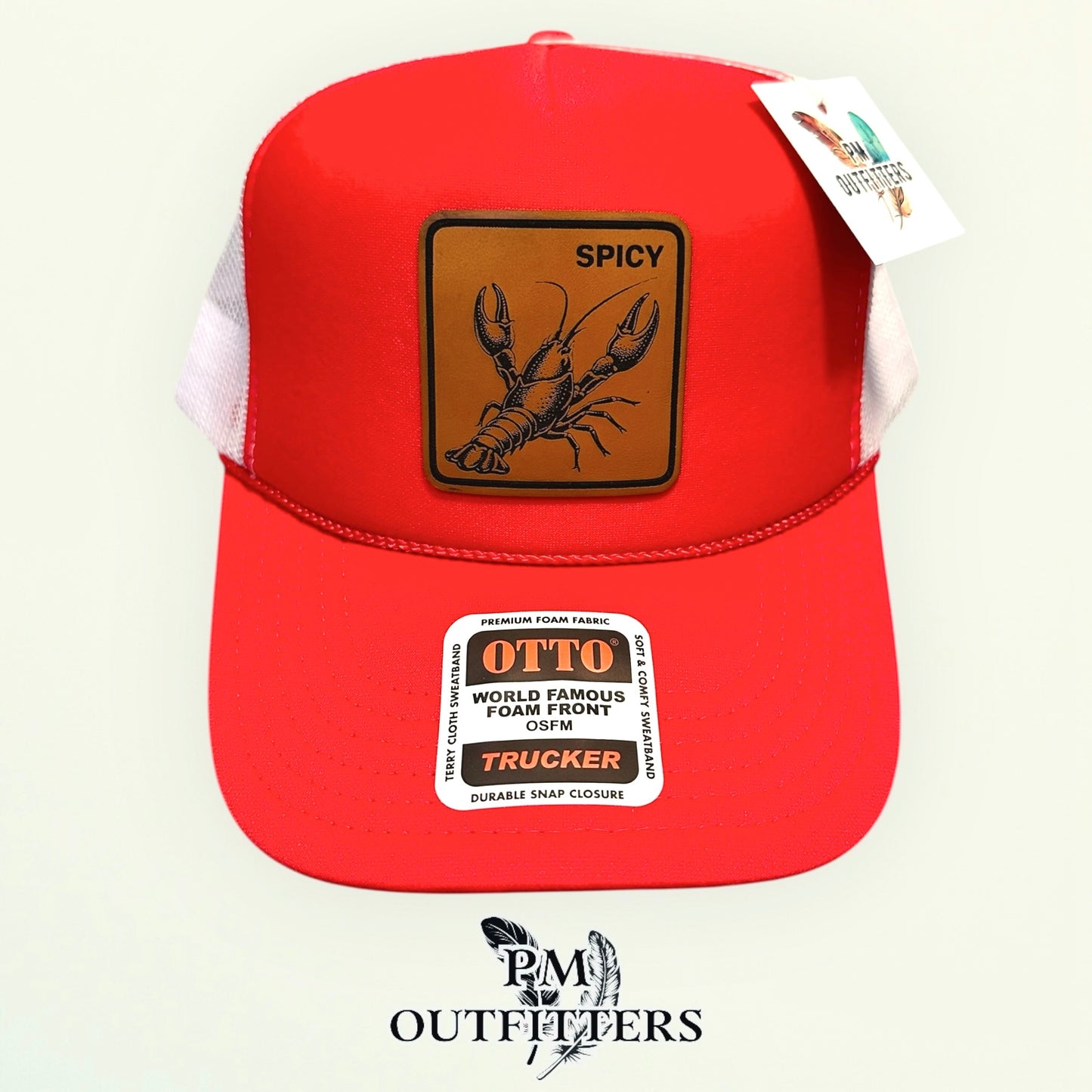 Spicy Crawfish Laser Engraved Patch Hat | Otto Foam Rope Trucker Red White | PM Outfitters Exclusive Design