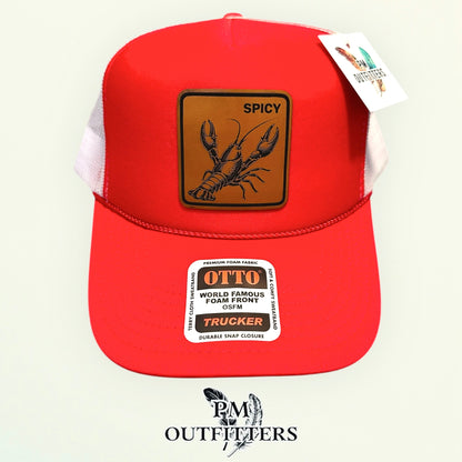 Spicy Crawfish Laser Engraved Patch Hat | Otto Foam Rope Trucker Red White | PM Outfitters Exclusive Design