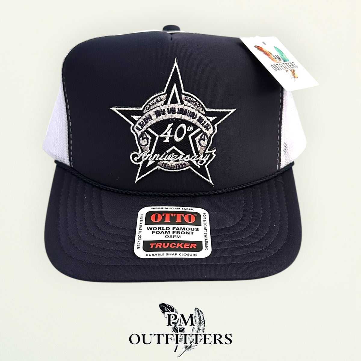 PM Outfitters Dallas Cowboys 40th Anniversary embroidered patch Otto foam front rope navy white trucker hat