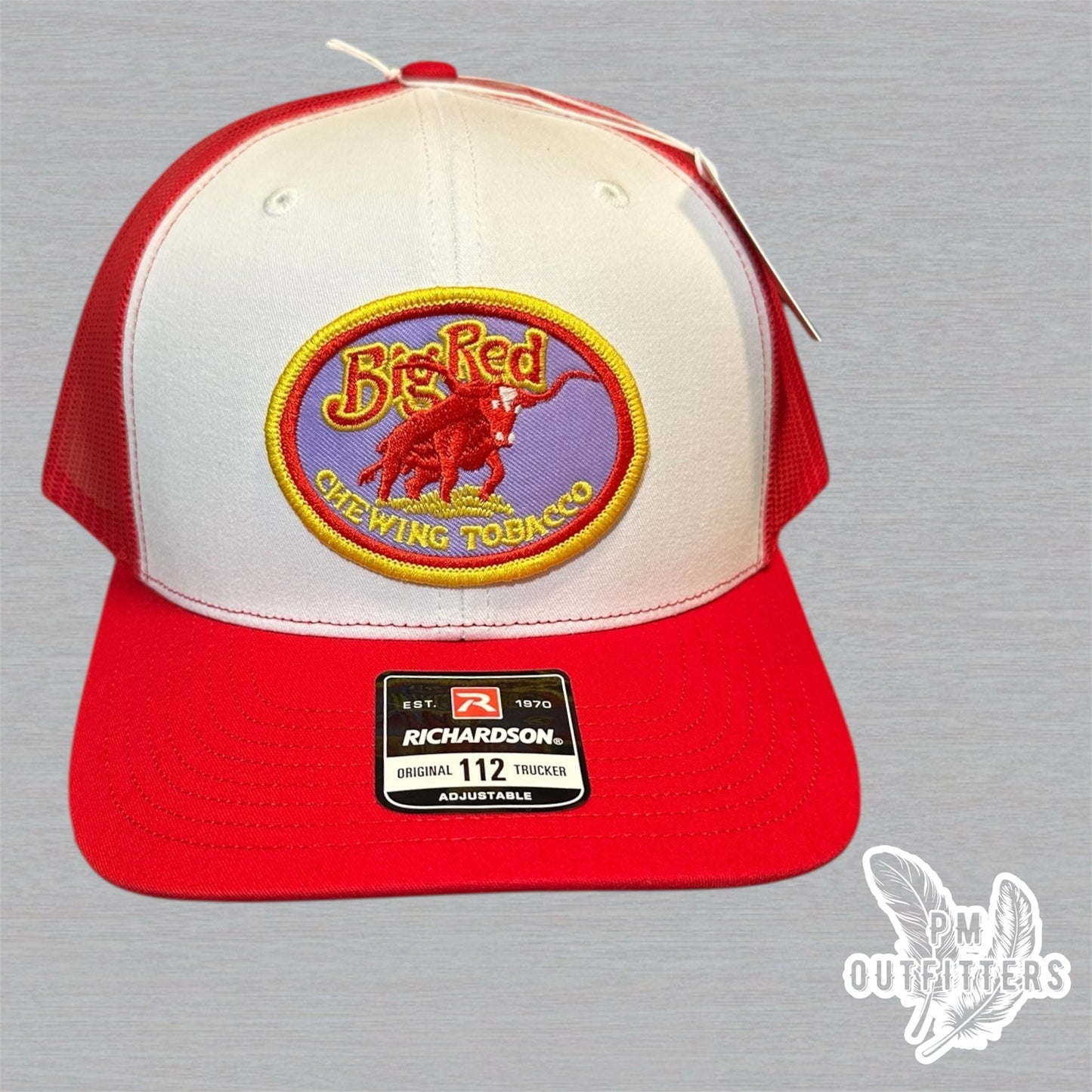 Big Red Tobacco Trucker Hat - Retro Patch Richardson 112 White Red