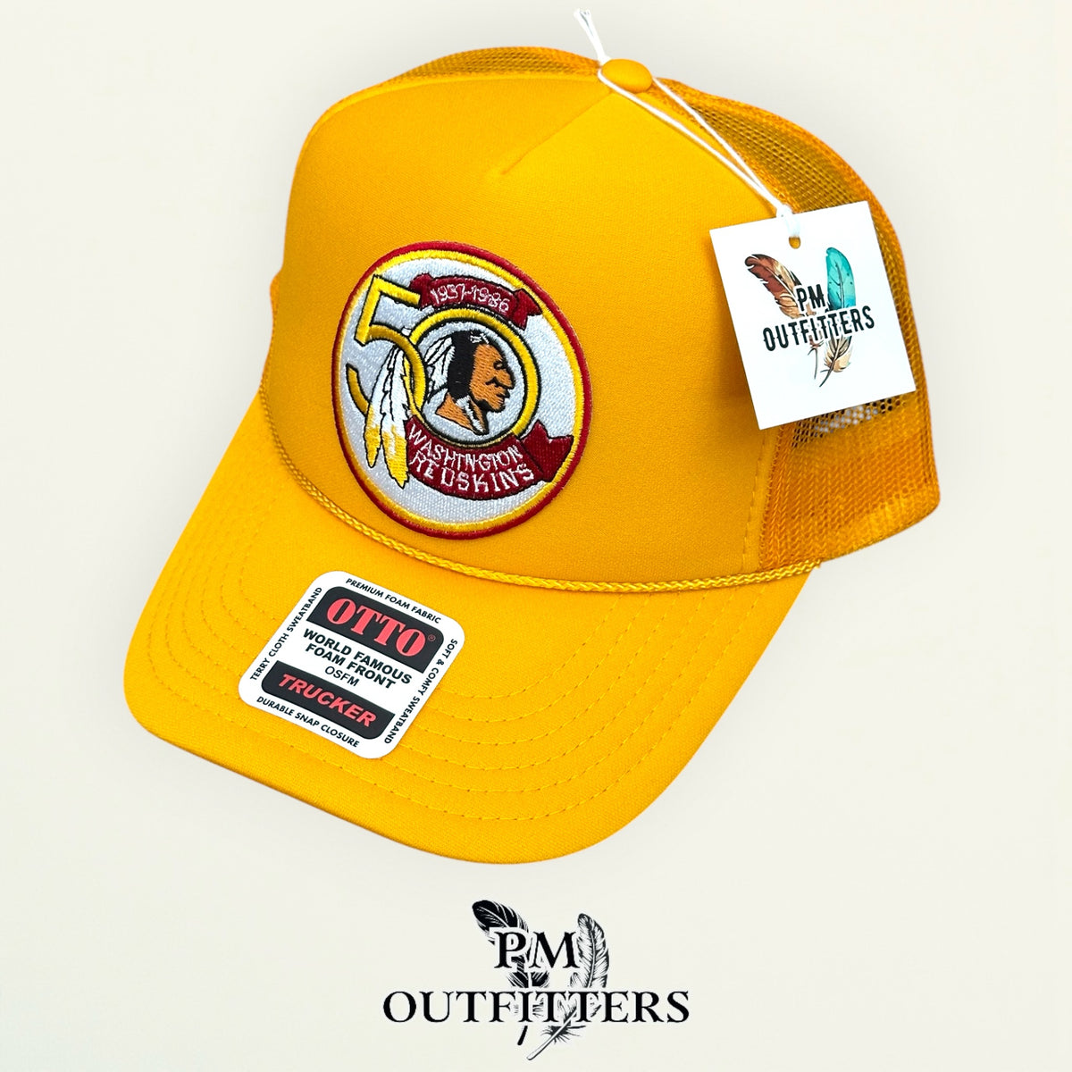 PM Outfitters Washington Redskins 50th Anniversary embroidered patch Otto foam front rope gold trucker hat