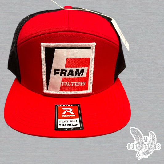 FRAM Filters Vintage Patch Richardson 168 Trucker Hat - Red Black 7 Panel Snapback