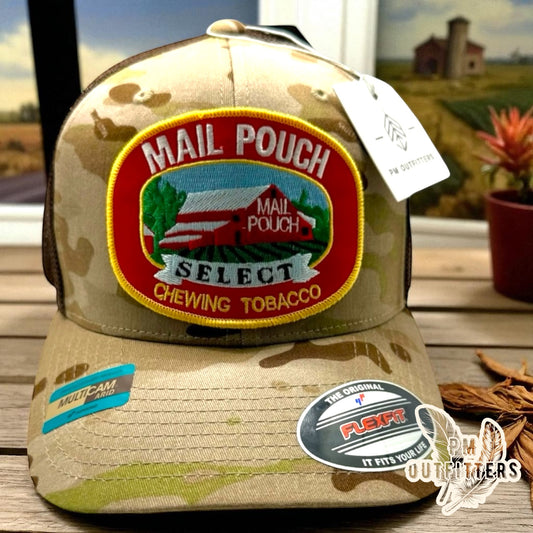 Vintage Mail Pouch Tobacco FlexFit Camo Trucker Hat