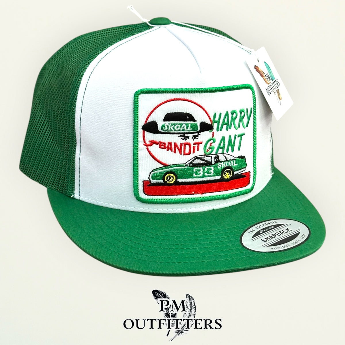 PM Outfitters Harry Gant Skoal Bandit Racing embroidered patch Yupoong 6006 green white trucker hat