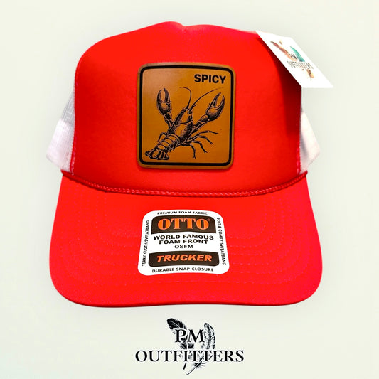 Spicy Crawfish Laser Engraved Patch Hat | Otto Foam Rope Trucker Red White | PM Outfitters Exclusive Design